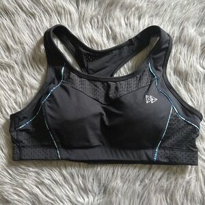 Yvette Lightly Lined Sports Bra Womens Size Large Black Keyhole‎ Racerback